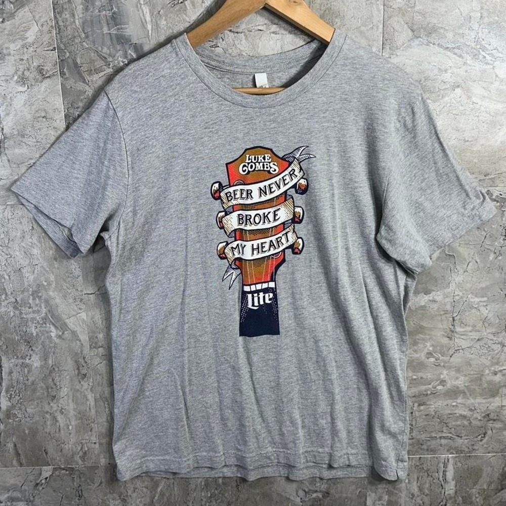 Luke Combs beers‎ never broke my heart Miller Light beer tee shirt Woman's Large